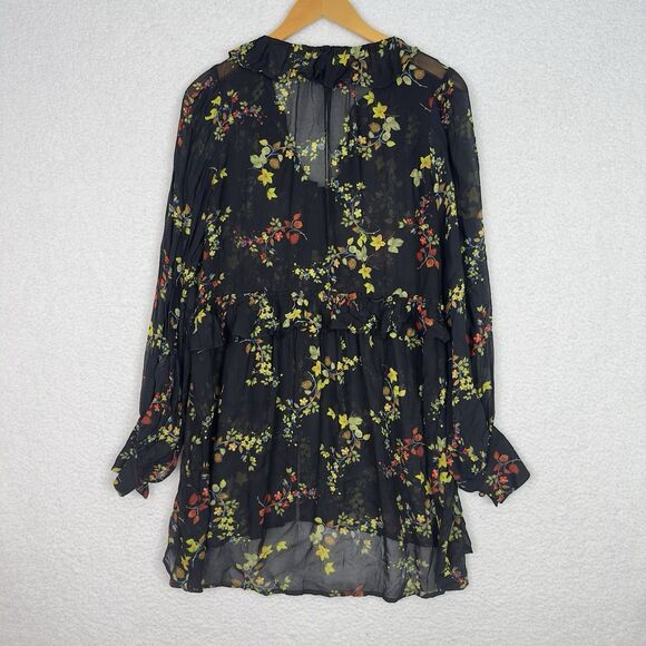 Anthropologie Jamison Tunic Top Small Black Floral Ruffle Semi Sheer Boho - Picture 12 of 12